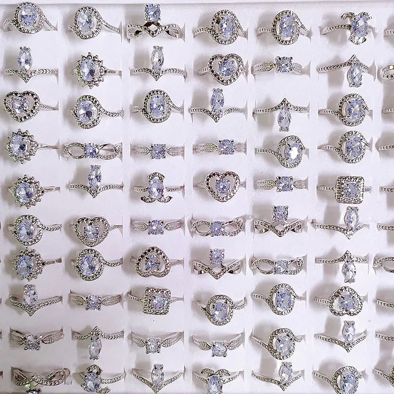 Fashion Simple Alloy Crystal Diamond Silver Plated Women 4 Claw Cheapest Zirconium Rings Wholesale 2023 Hot Sale