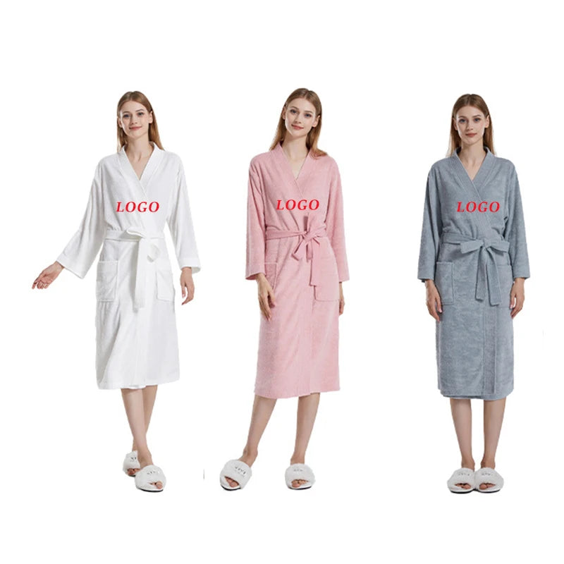Luxury Women Terry Bath Robe Kimono Men Sleepwear Dressing  Gown Lightweight Waffle Towel Bathrobe Women 100% Cotton