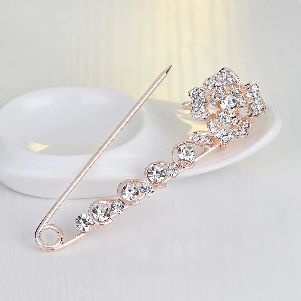 Joyas Fashion Jewelry Luxury Rose Flower Customized Rhinestone Designer Brooches Pins for Women