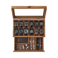 Luxury Men's Rectangle Wooden Jewelry Organizer Watch Box Folding Design Crafts Display Sunglasses Glass Cover Ring Bracelet