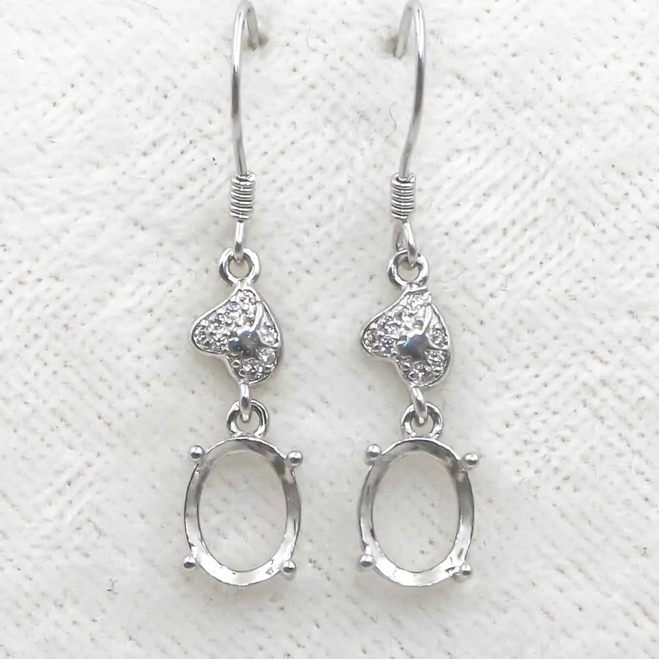 Sterling Silver 7*9mm Semi Mount Hook Earrings Empty Support Blank Claws Setting S925 Base Without Center Stone for DIY Inlay