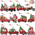 24pcs Hanging Wooden Santa Clause Snowman Rudolph Nutcracker Red Truck Shaped Christmas Ornaments for Xmas Tree Decoration