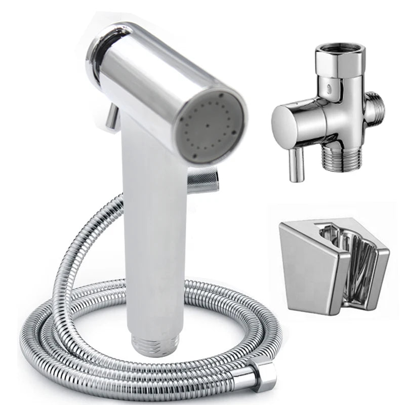Handheld Bidet Sprayer Set Hand Shower Modern Design Chrome Finish Easy Installation Toilet Cloth Washing Diaper Wall Bracket