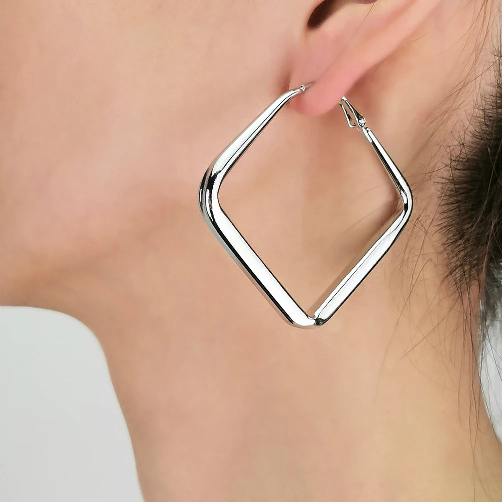 55mm Square Big Hoop Earrings for Women Lady Large Geometric Statement Loop Earring