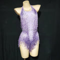 Nightclub Prom Latin Fringes Leotard Rhinestone Stretch Spandex Tassel Party Dance Stage Costume Bodysuits