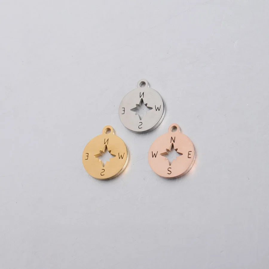 New Shinning Mirror Polished Cute Round Shape Hollow Out Stainless Steel Pendant DIY Compass Charms