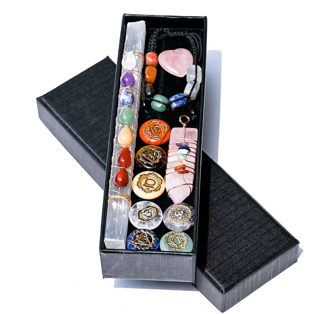 7 Chakra Crystal Kit Natural Stone Healing Energy Meditation Crystal Bracelet Selenite Chakra Pendant Box Set