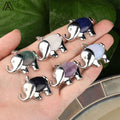 25x35mm Gemstone Elephant Silver Pendant Healing Necklace DIY Jewelry Shell Charm Supplies