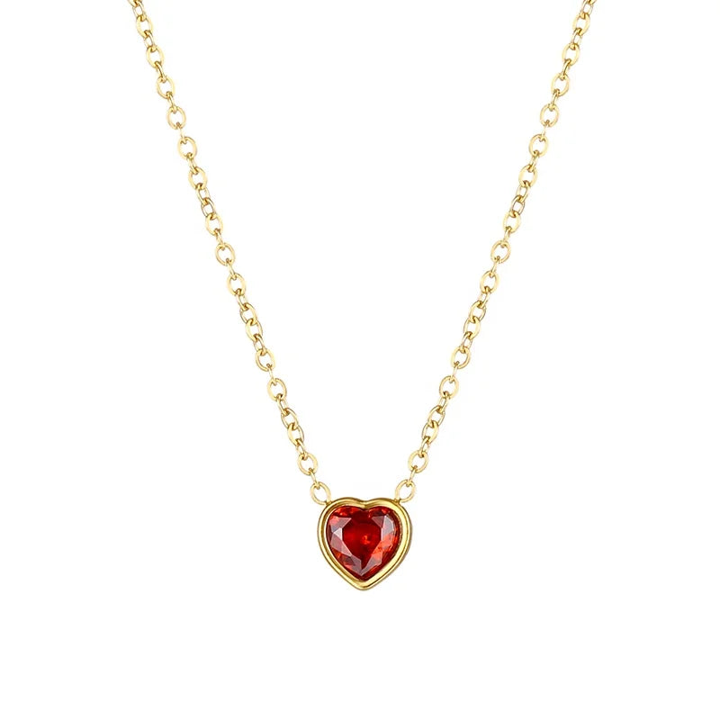 Wholesale Custom 18k Gold Plated Stainless Steel Cubic Zircon Heart Stone Charm Pendant Necklace