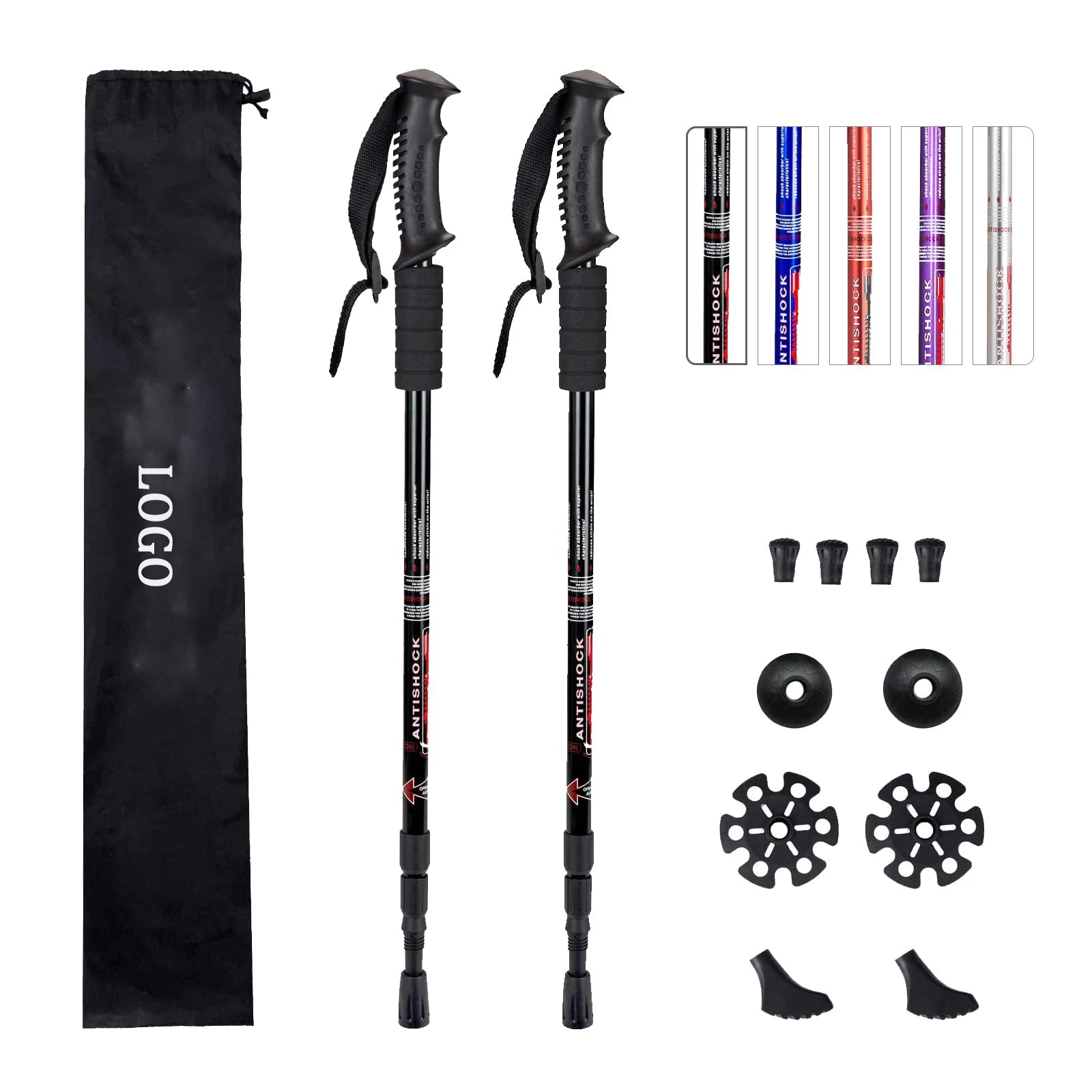 Aluminum Alloy Carbon Fiber Telescopic Hiking Trekking Poles Adjustable Collapsible Lightweight EVA Anti-Shock Walking Stick