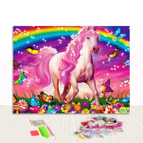 Latest 3D Art Rainbow Colorful Full Drill Round Diamond Painting Unicorn for Kids
