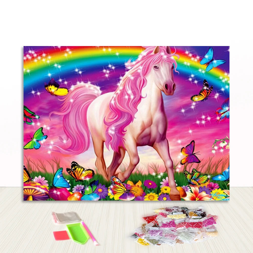 Latest 3D Art Rainbow Colorful Full Drill Round Diamond Painting Unicorn for Kids