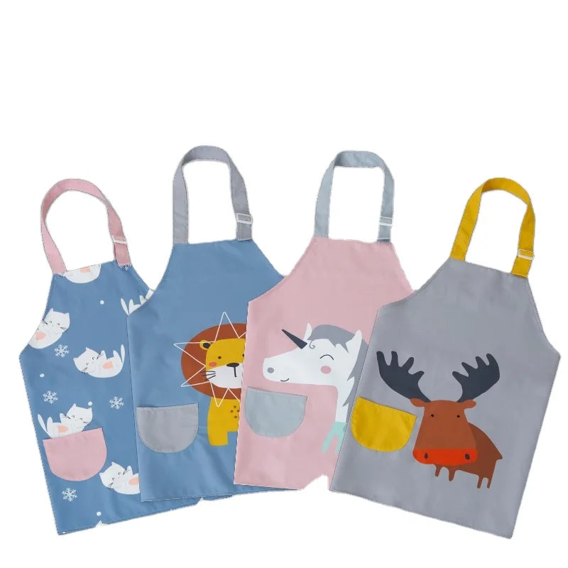 KEFEI 2025 Hot Waterproof Apron Custom Logo Kids Kitchen Aprons with Full Painting Funny Design and Sleeves for Cleaning