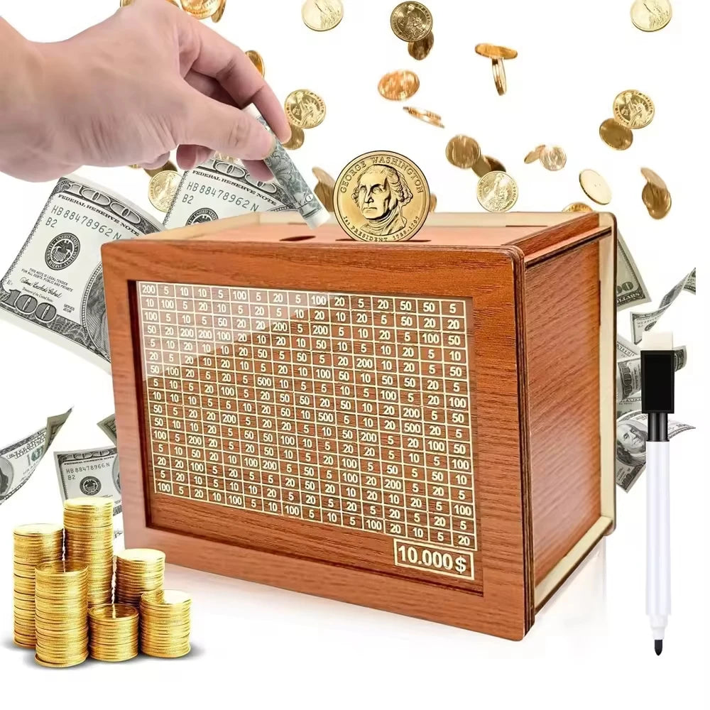High Quality Piggy Money Bank for Adults-Portable Wooden Storage Box with Combination Lock Coin & Cash Saving Challenge Gift