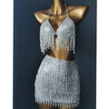 Stick-on Crystals Nightclub Dress New Evening Dress Nightclub Bikini Nightclub Uniforms New Rhinestone Tassel Brs Skirt Set