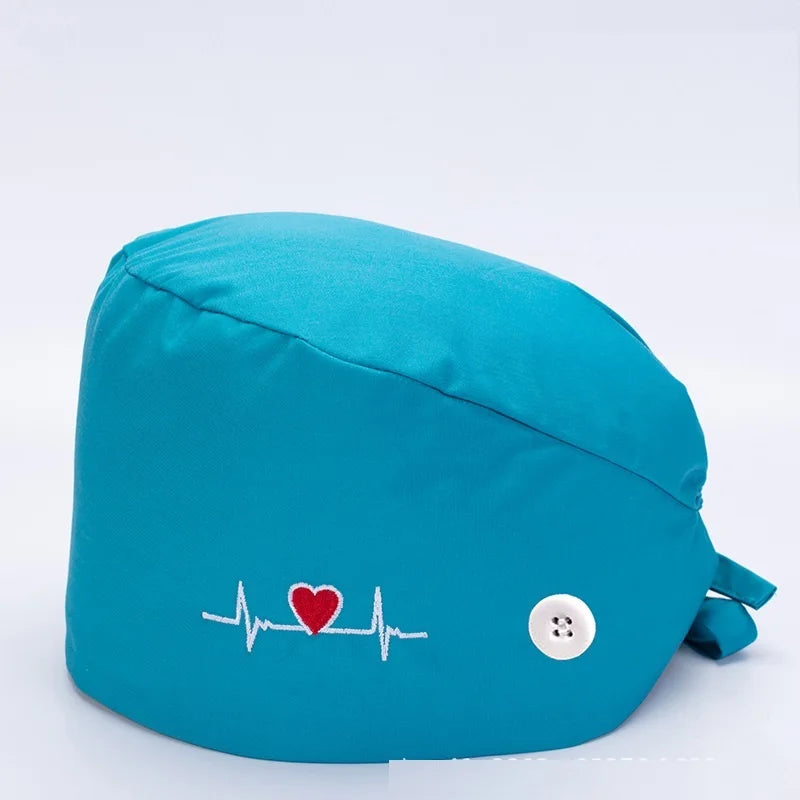Heart Embroidery Fashion Printed Nurse Hats With Buttons