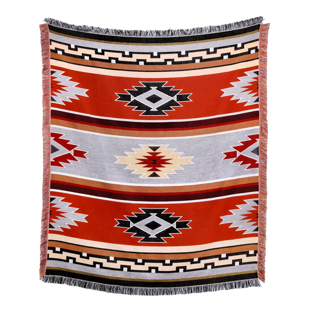 Wholesale Custom Design Jacquard Woven Cotton Blanket Boho Throw for Home Decor