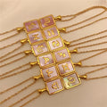 Fashion 12 Zodiac Sign Jewelry Non Tarnish Stainless Steel Square Pink Shell Horoscope Pendant Choker Necklace for Women