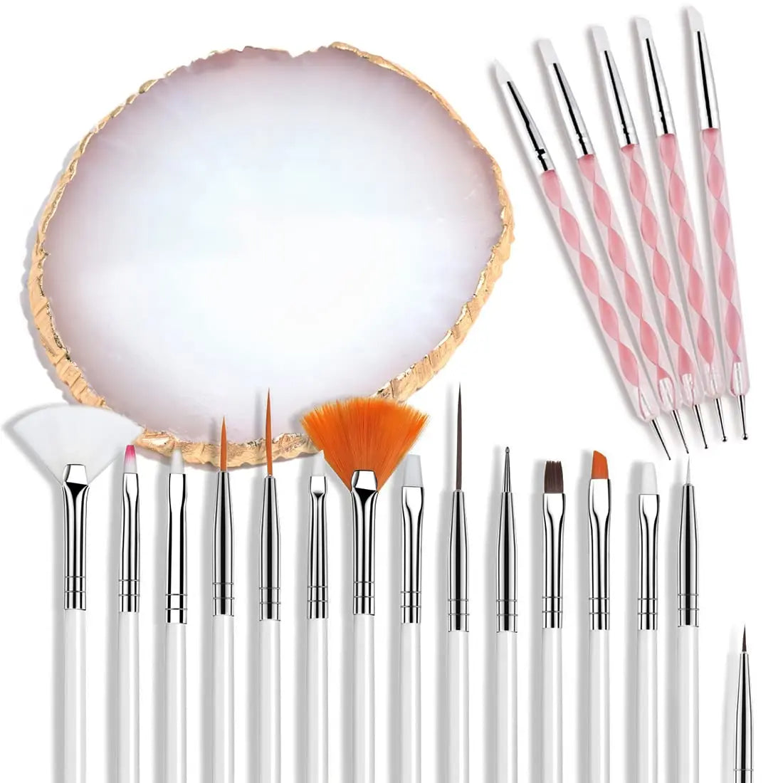 21-Piece DIY Acrylic Nail Art Set with Resin Palette Brushes Dotting Pen for Nail Extension Professionally Designed Brushes