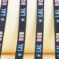 Custom Printed Gradient Logo 100% Black Cotton Ribbon with Foil Stamping Single Face Style for Fashion Garments and Hats