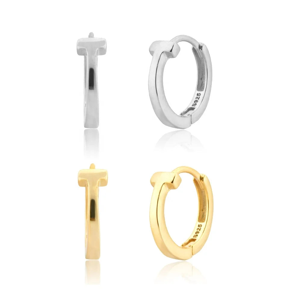 EH1228  Dainty 925 Sterling Silver 18K Gold Plated Jewelry Fashion Silver Earrings Classic Letter T Hoop Earrings for Women 2022