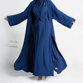 Modest Wear Muslim Abaya Dress Set with Inner Dress Long Sleeve Daily Casual Formal Polyester Material