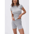 Custom Cotton Loungewear Women Sets 2026 Summer Workout Gym Two Piece Short Sleeve Top and Yoga Shorts Set