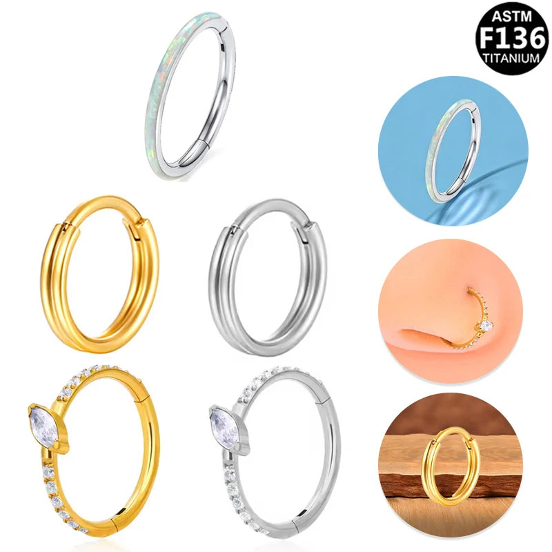 Gaby ASTM F136 Opal Nose Hoop Zircon Ear Cartilage G23 Titanium Helix Spiral Section Titanium Body Piercing Jewelry