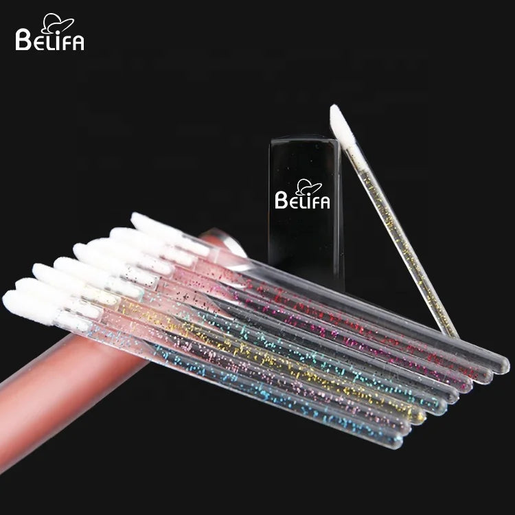 Disposable Glitter Crystal clear Handle Lip Gloss Wands Lipstick Applicator Makeup Lip Brush