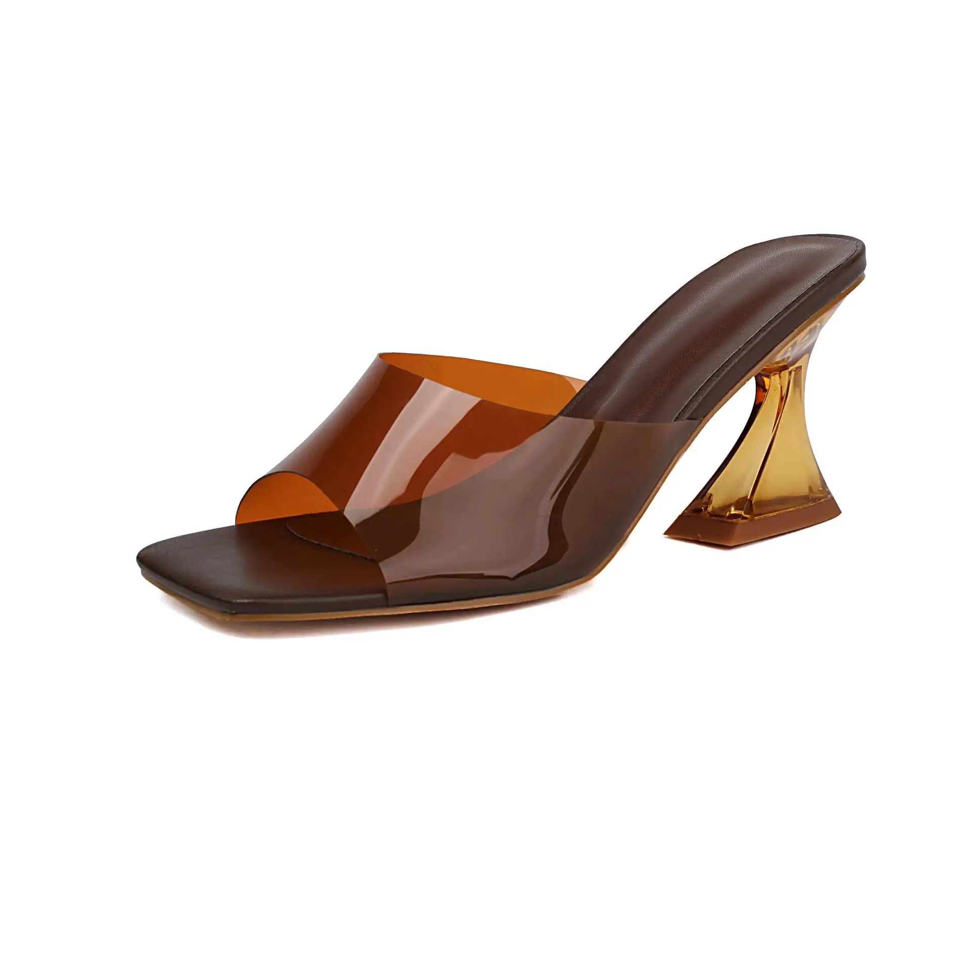 Square Toe Open-toe Transparent Special-shaped Heel One-line Strap Sandals Versatile Fashion Wear Women's Sandals Stiletto Heels
