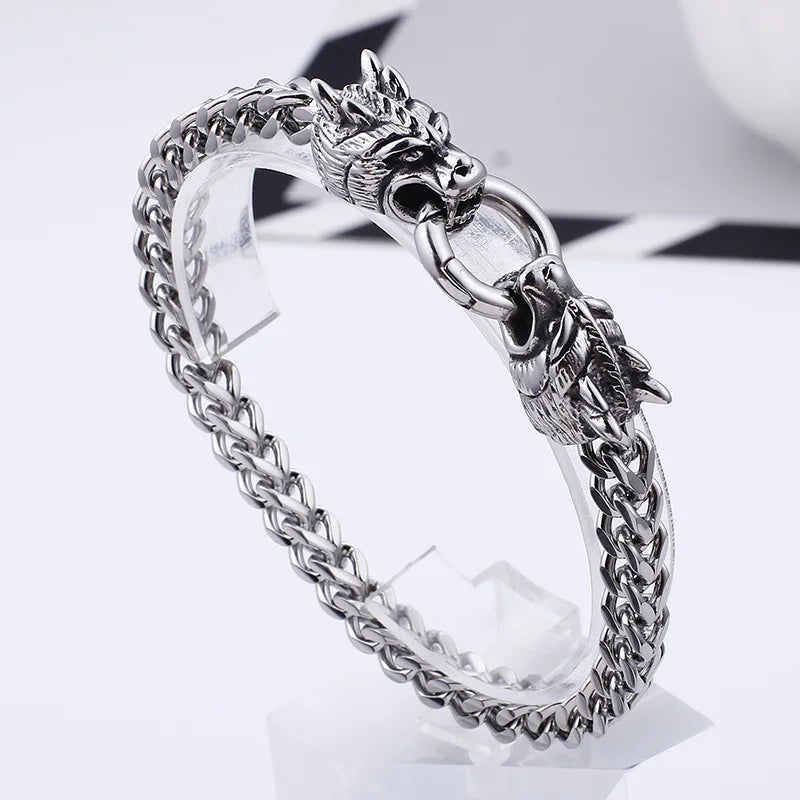 Handmade Stainless Steel Dragon Head Chain Bracelet for Men Punk Style Thick Animal Design for Gift Anniversary or Party