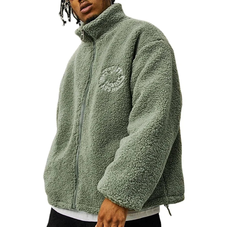 Factory Manufacturer Custom Stand Collar Men's Fleece Jacket Embroidery Zip up Sherpa Fleece Jacket