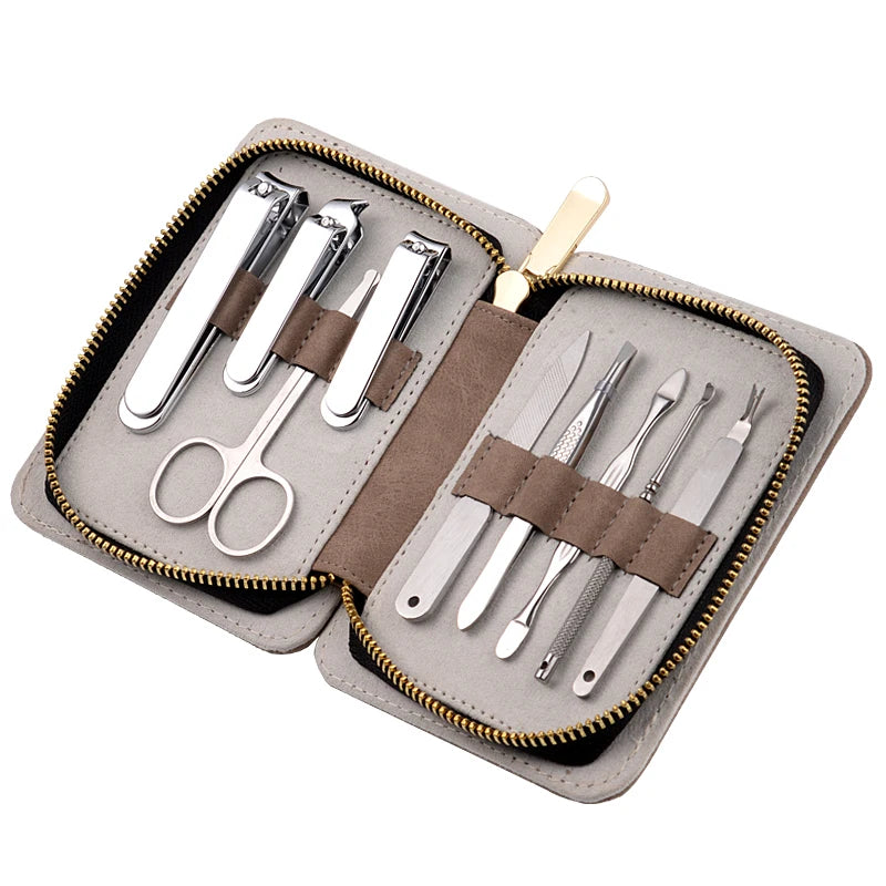 Professional Portable 9 Pcs Stainless Steel Nail Clipper Manicure Set for Travel Personal Care Kit