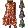 2023 V-neck Sleeveless Dress Bohemian Fashion Loose Frilly Print Dress