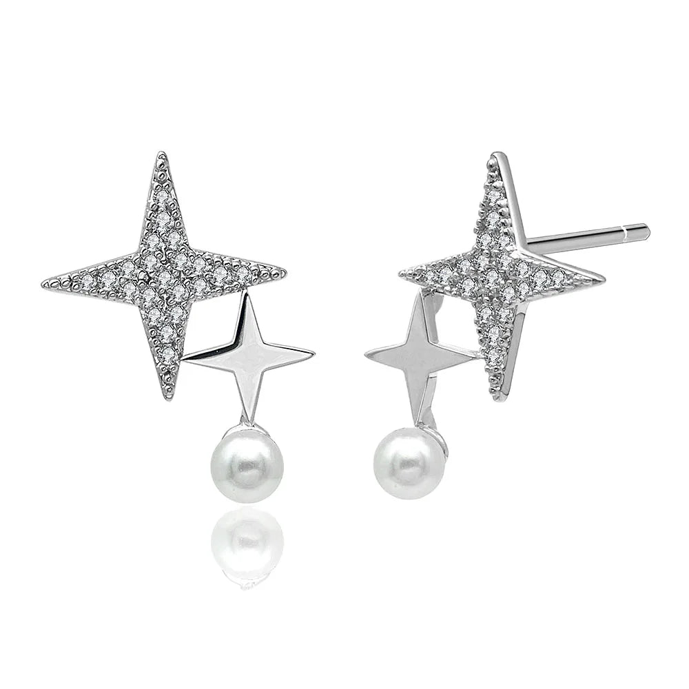 Twinkle Sparkle Dainty Light Luxury Stud Earings Small Bead Pearl Gemstone Double Pearling Stud Earring for Women