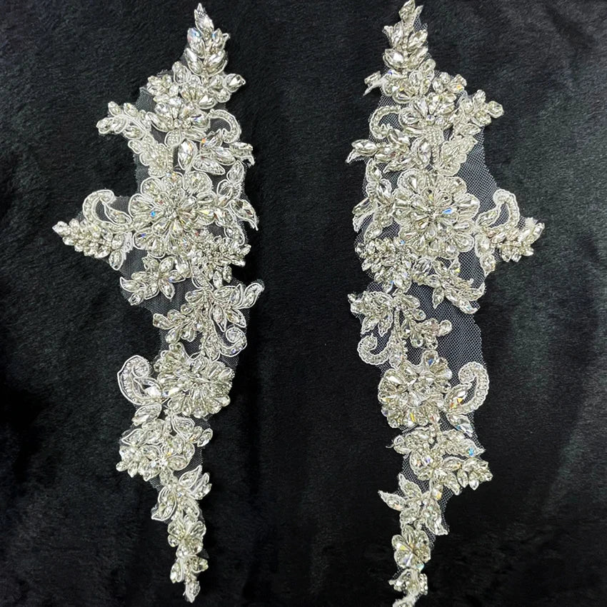 Wholesale Handmade Dress White Diamond Beaded Sew on Crystal Rhinestone Bridal Lace Applique