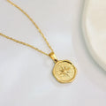 Dainty Jewelry Charm Women Stainless Steel 18K Gold Plated North Star Round Disc Pendant Choker Necklace