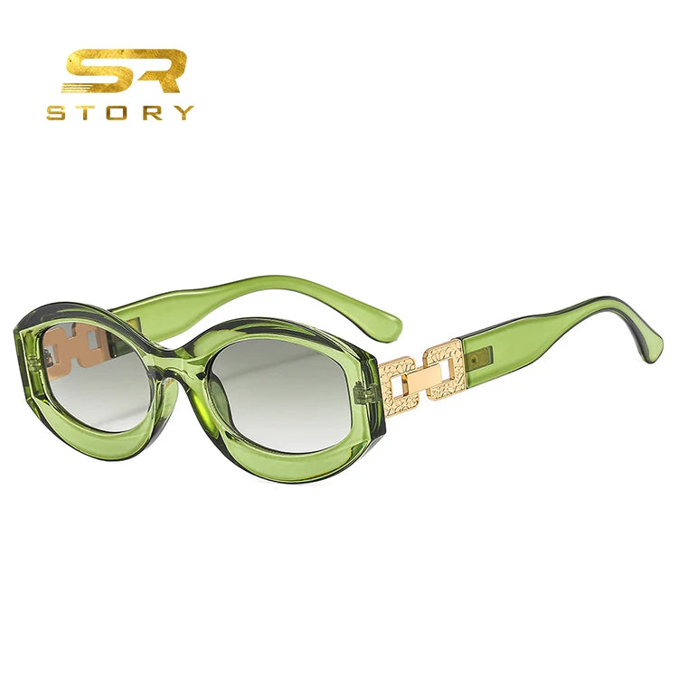 STORY XA13063 Fashion Gradient Green Sun Glasses Luxury Brand Designer Women Oval Sunglasses