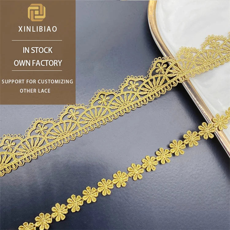 Gold Thread Lace Small bar Code Gold Clothing Accessories DIY Skirt Accessories Lace Embroidery Spot Water Soluble Lace