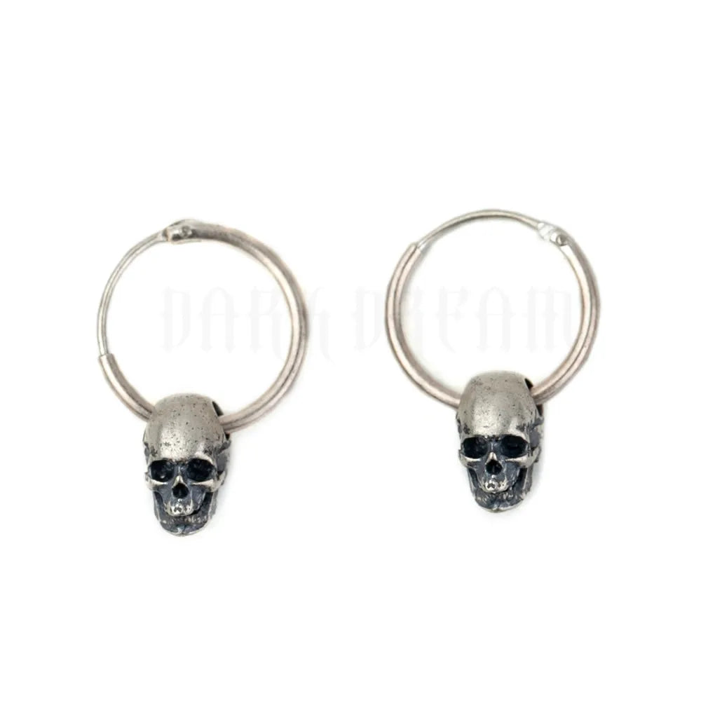 Real 925 Sterling Silver Studs Retro Silver Skull Hook Shape Earrings Studs Gothic Vintage Jewelry for Men and Women