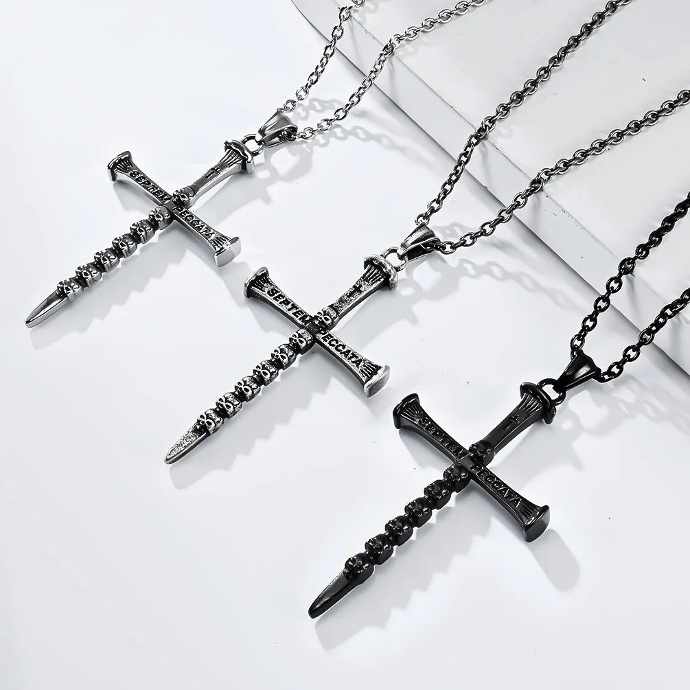Unique Design 316 Stainless Steel Skull Cross Pendant Necklace for Men DZ503