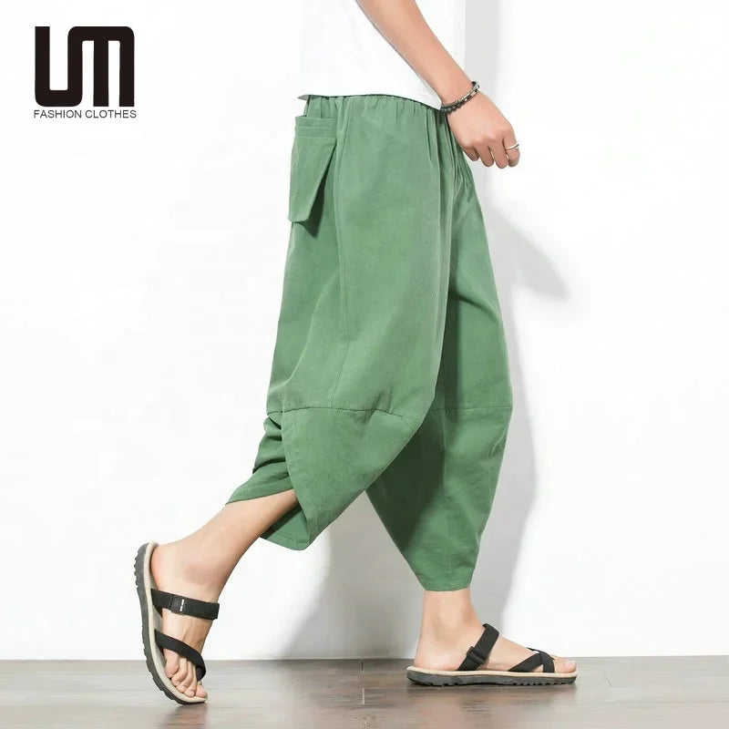 Clearance Sales Custom Logo Hot Product Summer Japanese Style Men Fashion Cotton Hip Hop Plus Size Wide Leg Pants