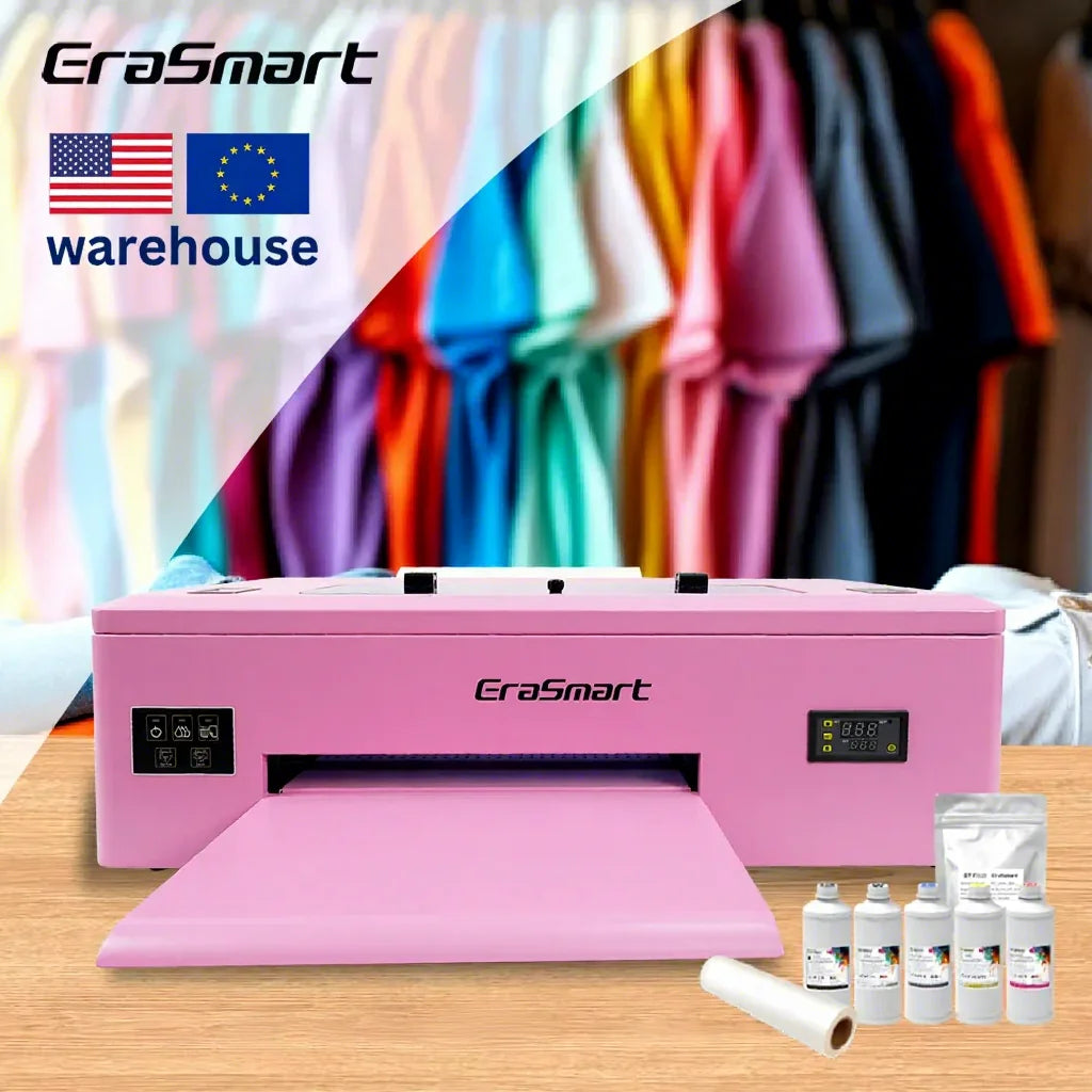 For Erasmart A3 Pink Automatic Inkjet Printer 30cm DTF 1390&L1800 Canvas Printing Machine for All Textiles