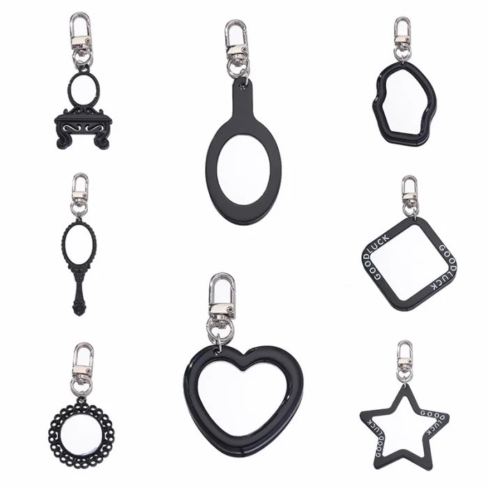 Compact Pentagram Heart Makeup Mirror Keychain Plastic Acrylic Accessories Clasp Pendant