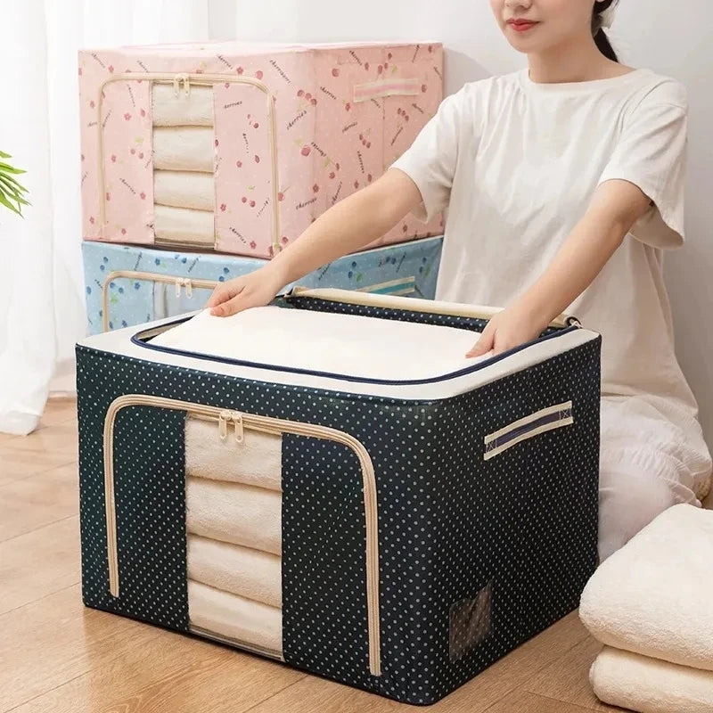 Quilt Folding Storage Box Large Clothes Box Finishing Box Steel Oxford Cloth New Frame Waterproof Wholesale Custom 24L-100L