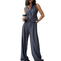 Wholesale Solid Color Wide Leg Pants Set Two Piece Summer Set Womens Pants and Vest Set Trending Outfits for Women 2024