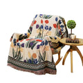 Hot Sale Double-Sided Retro Cotton Woven Fabric Organic Floral Tulips and Vintage Pattern Sofa Blanket