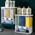 3 Grid Airtight Food Cereal Rice Dispenser Wall Mounted Grain Storage Container Grain Dispenser Kitchen
