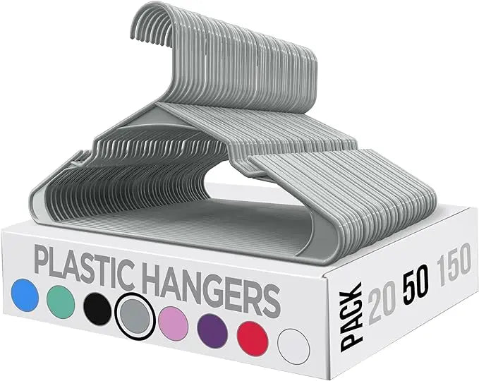 Home Clothes Hangers 50 Pack -  Grey  Plastic Hangers Space Saving - Durable Coat Hanger with Shoulder Grooves