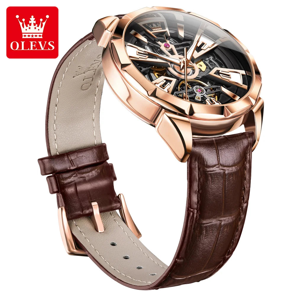 OLEVS 7051 Mechanical Watches With Sapphire Case China Design Automatic Skeleton Custom Wrist Watch With Alloy Case